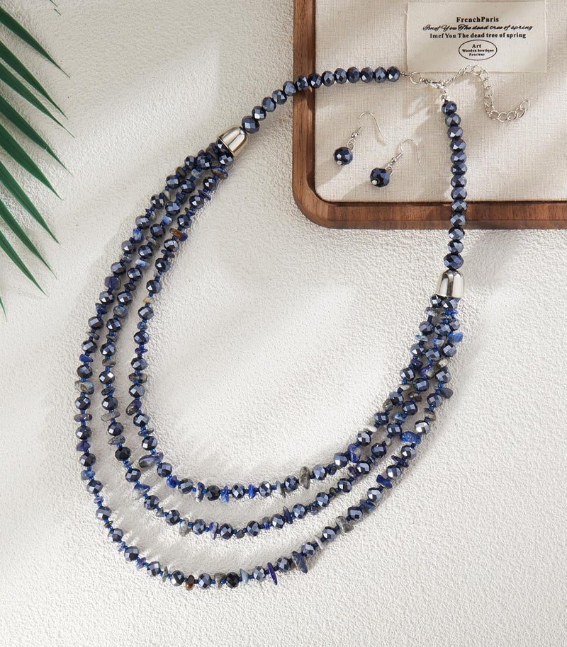 Errally Store Layered Beaded Statement Necklace Multi Strand Crystal Beads Collar Necklace and Earring Sets for Women Fashion Costume Jewelry Set Gifts for Her - Image 2